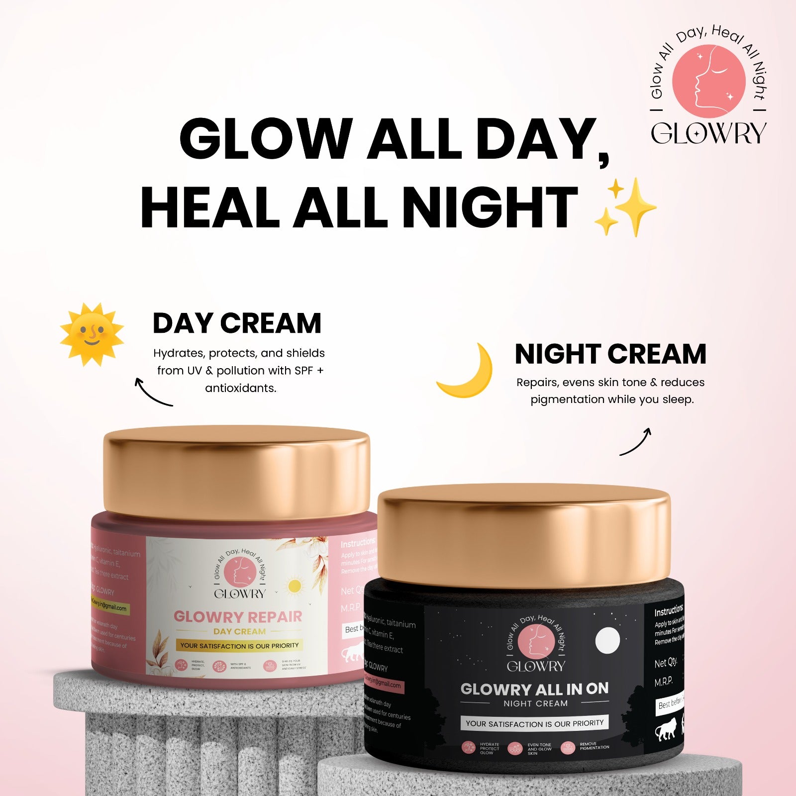 ✨ Glow All Day ☀️ & Repair All Night 🌙 — With Glowry Day & Night Cream Combo 💖