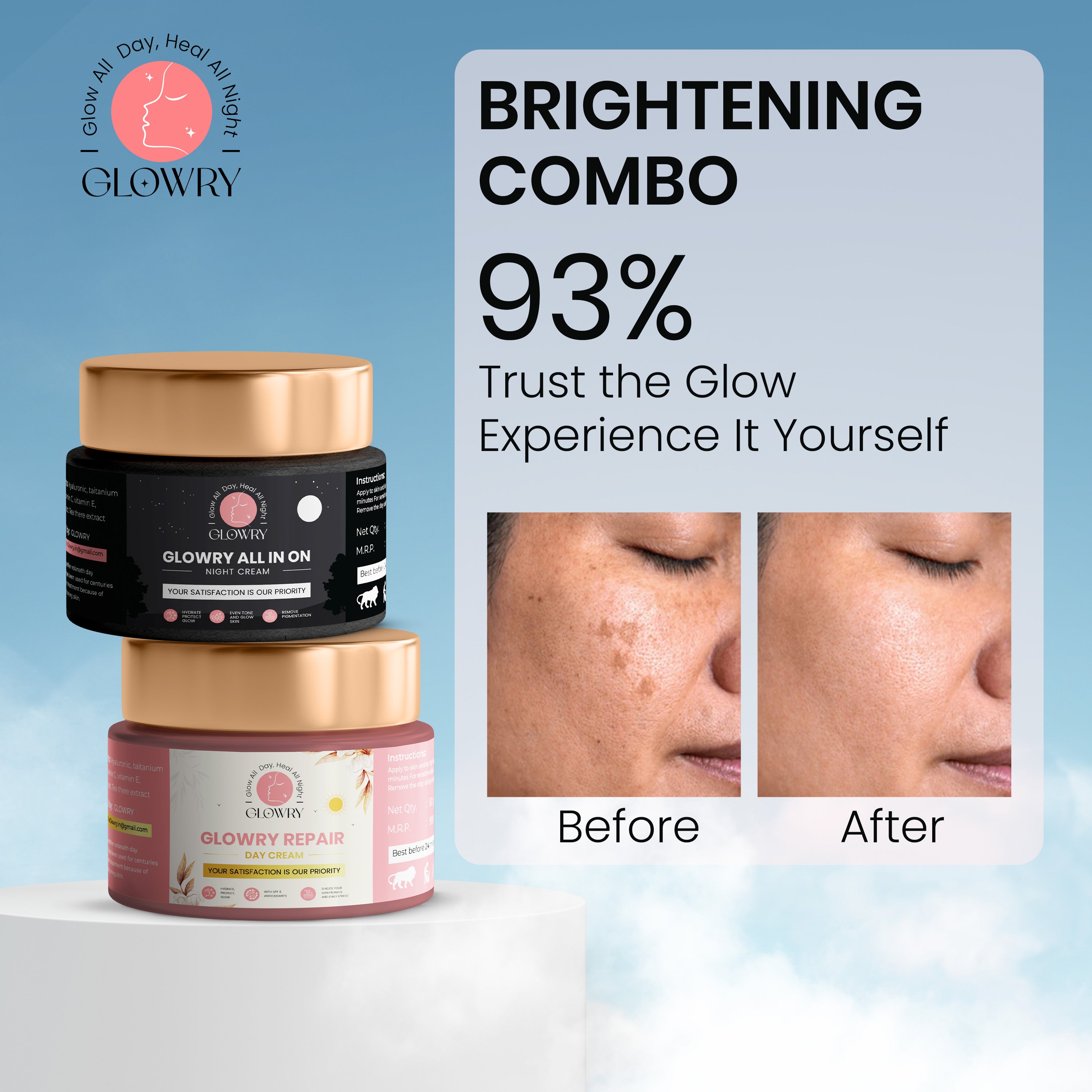 ✨ Glow All Day ☀️ & Repair All Night 🌙 — With Glowry Day & Night Cream Combo 💖